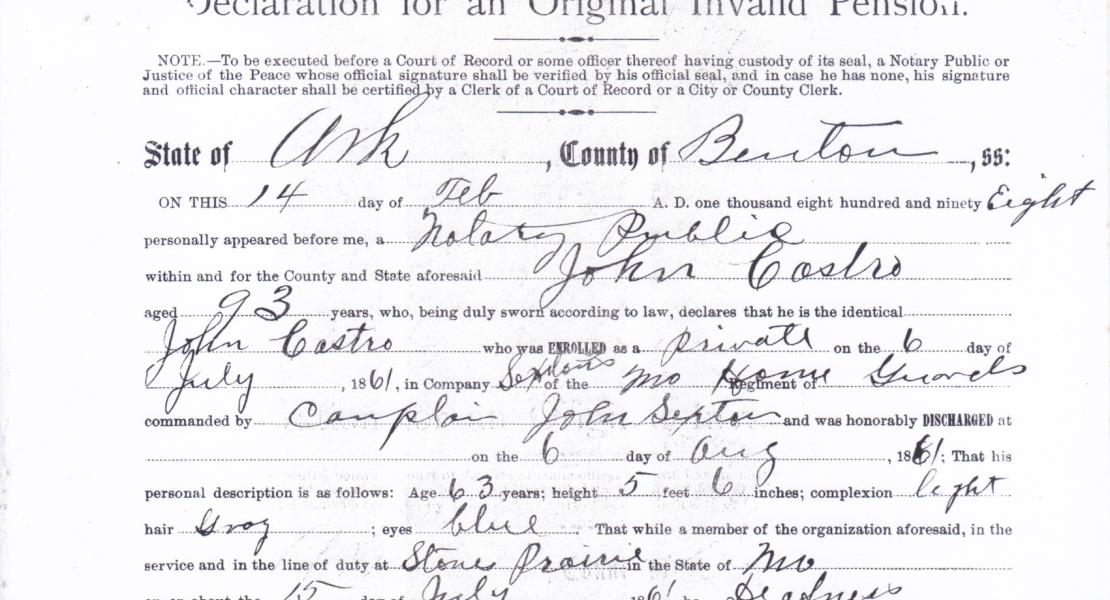 A detail from John Casto’s Declaration for an Original Invalid Pension, February 17, 1898. [National Archives, Records of the Veterans Administration, Record Group 15]